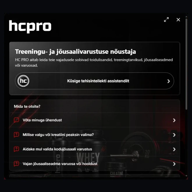 HC Pron Neuwon-chatin aloitusnäkymä verkkokaupan taustalla